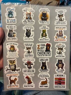 4 Sheets of Sarcastic Animal Stickers